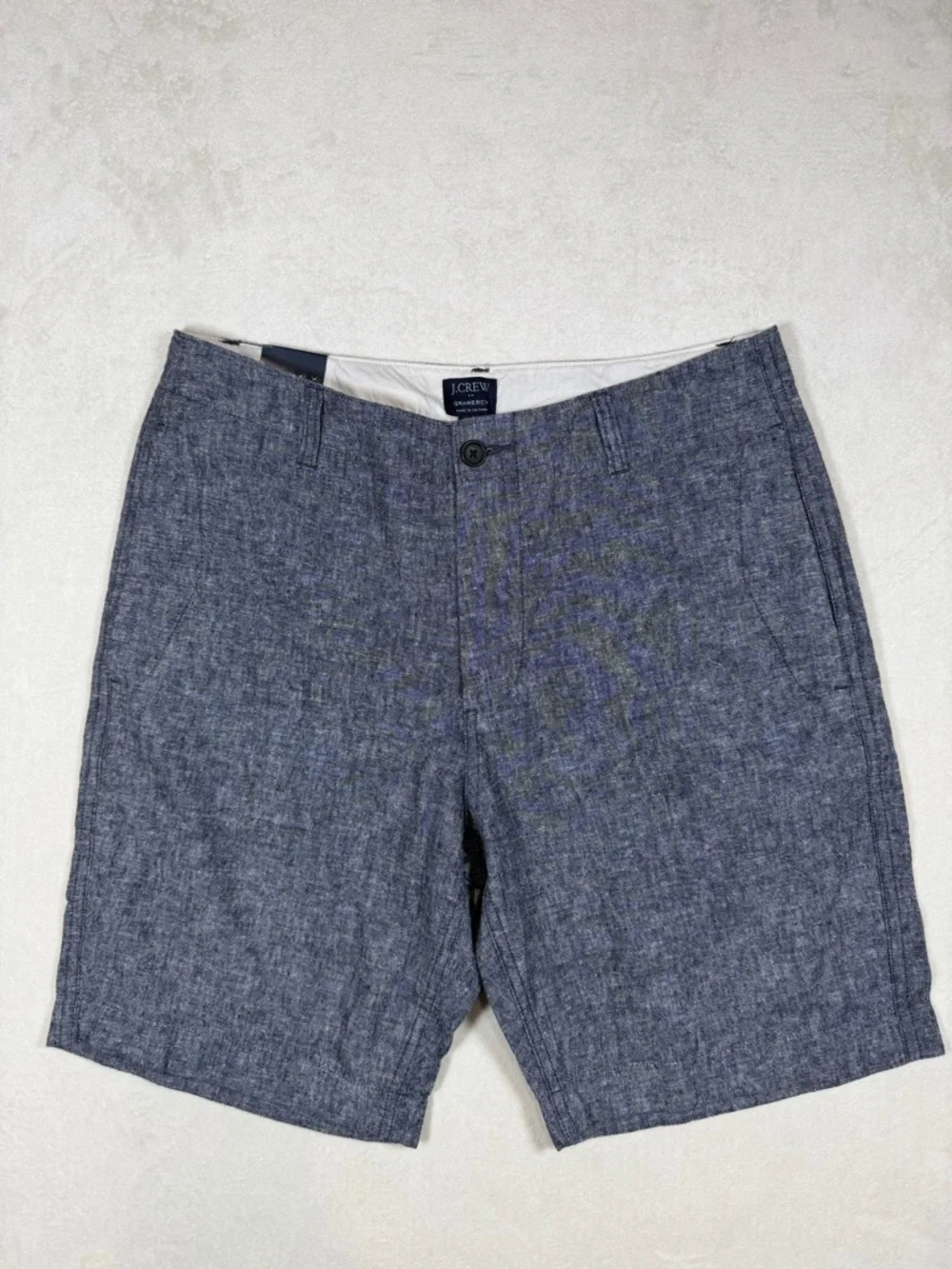 NWT J. Crew 32W Gramercy Men's Blue Chambray Flat-Front Shorts